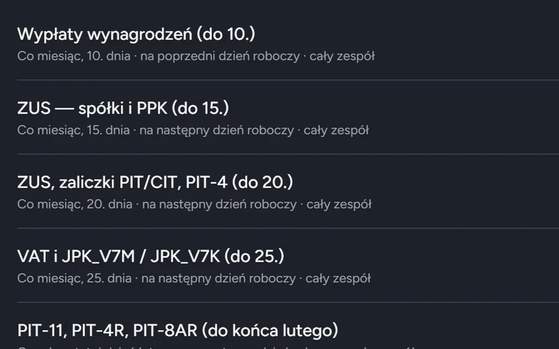 Lista terminów cyklicznych: wypłaty, ZUS, zaliczki, VAT i JPK