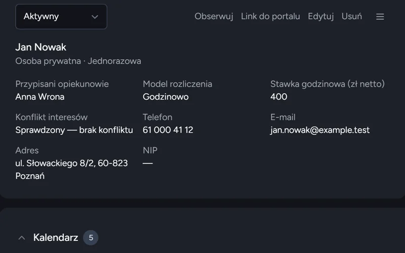 Karta klienta: model rozliczenia, stawka godzinowa, konflikt interesów sprawdzony